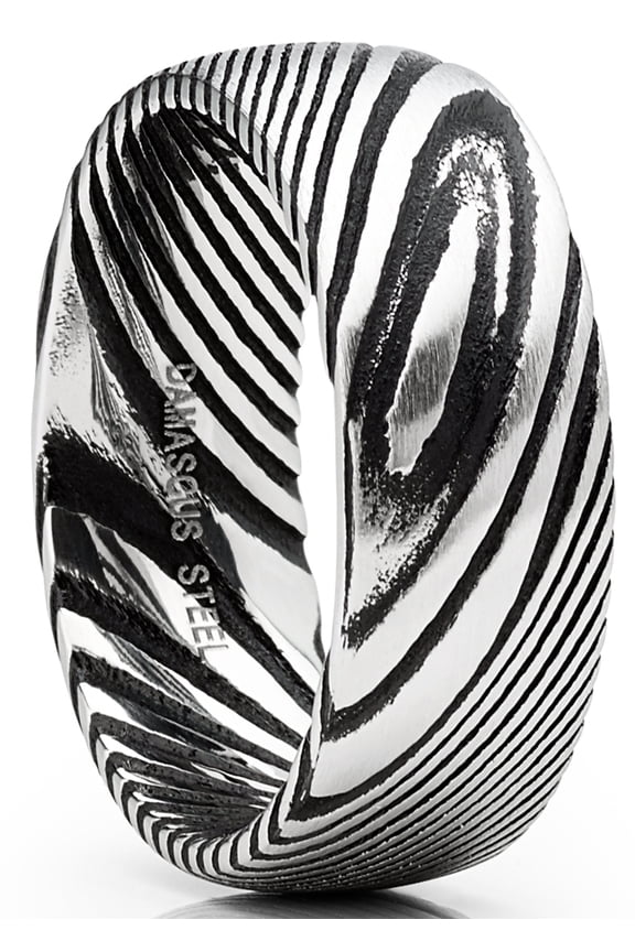 Mens Damascus Steel Wedding Band Ring Black Oxidized Dome Comfort-fit 8mm 9.5