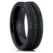 Metal Masters Men's Genuine Tungsten Black Wedding Band Eternity Ring Cubic Zirconia Comfort-Fit