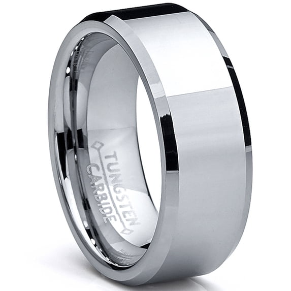 Metal Masters Mens High-Polish Beveled Edge Tungsten Carbide Ring