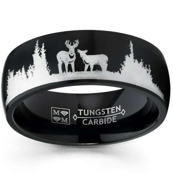 Metal Masters Mens Hunting Ring Black Tungsten Wedding Band Deer Nature Outdoors 8mm
