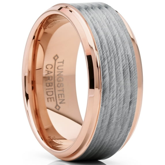 Metal Masters Mens Rosetone Tungsten Carbide Wedding Band Ring Banded Satin Stripes Beveled Edges 9mm 9