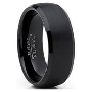 METAL MASTERS Mens Solid Black Tungsten Wedding Band Ring Dome 8mm Comfort-fit