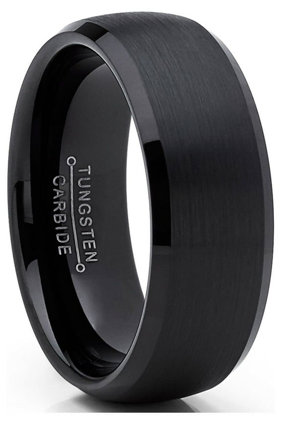 Mens Solid Black Tungsten Wedding Band Ring Dome 8mm Comfort-fit