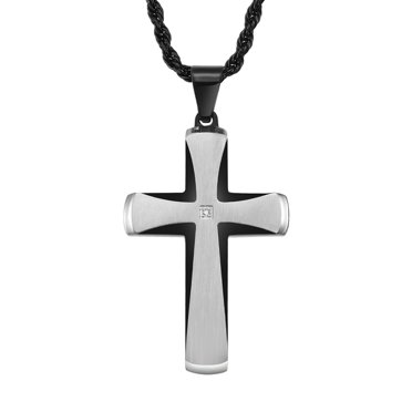 EC4Shop Large Red Enamel Stainless Steel Cross Pendant Necklace - 316L With Flame Design