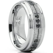 Metal Masters Mens Titanium Black Trinity Cubic Zirconia Ring Wedding Band Shimmer Finish 8mm 7