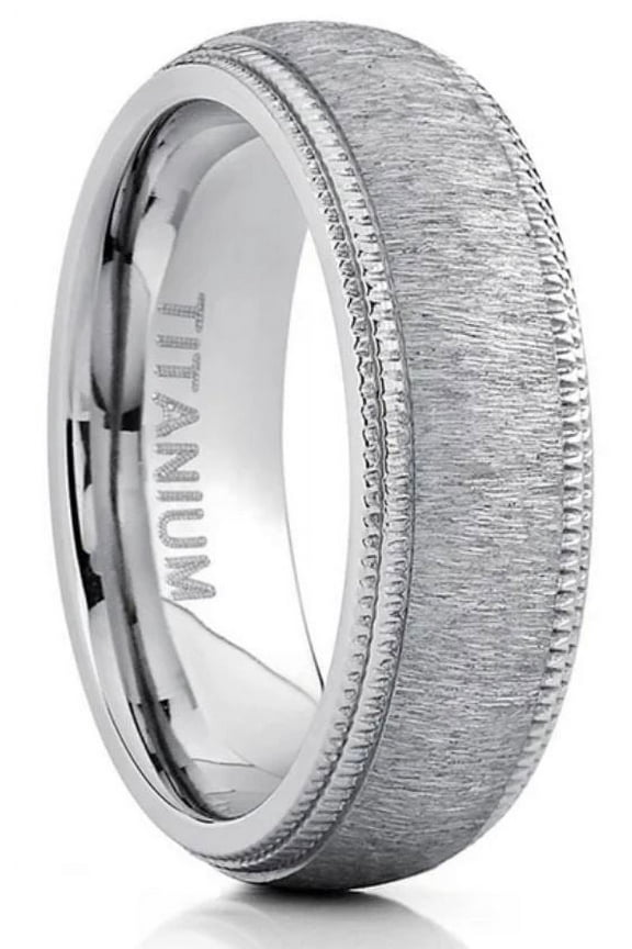 Mens Titanium Hairline Ground Brushed Finish Dome Comfort-fit Wedding Band 7mm