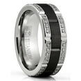 thumbnail image 1 of Metal Masters Mens Titanium Ring Two-Tone Wedding Band Round-Cut Cubic Zirconia Black Silver 8mm, 1 of 6