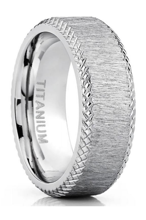 Mens Titanium Wedding Band Hairline Ground Brushed Finish Comfort-Fit 8mm