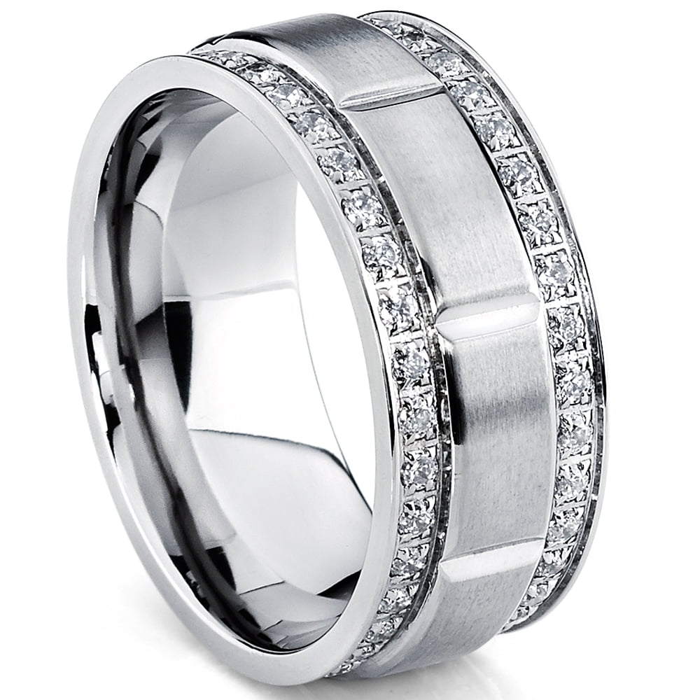 Metal Masters Mens Titanium Wedding Band Ring Double Row Cubic Zirconia Metal Masters Mens Titanium Wedding Band Ring Double Row Cubic Zirconia