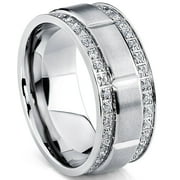 METAL MASTERS Mens Titanium Wedding Band Ring Double Row Cubic Zirconia Comfort-Fit