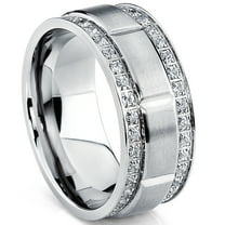 Metal Masters Mens Titanium Wedding Band Ring Double Row Cubic Zirconia Comfort-Fit
