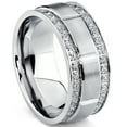 thumbnail image 1 of Metal Masters Mens Titanium Wedding Band Ring Double Row Cubic Zirconia Comfort-Fit, 1 of 8