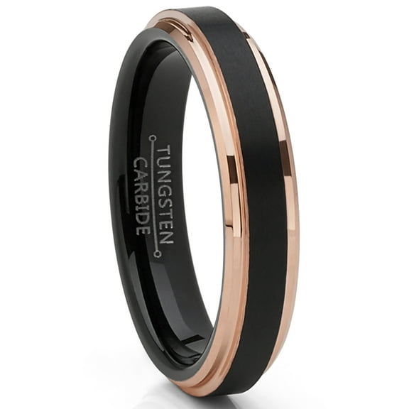 Metal Masters Mens Tungsten Carbide Black Brushed Wedding Band Rose Goldtone Ring Comfort-Fit 4mm 5