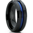 thumbnail image 1 of Metal Masters Mens Tungsten Carbide Black Blue Wedding band Engagement Ring Grooved Center Comfort-Fit, 1 of 8