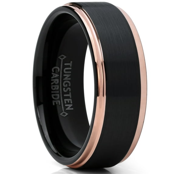Metal Masters Mens Tungsten Carbide Black RoseTone Brushed Raised Center Wedding Band Engagement Ring Comfort-Fit 13