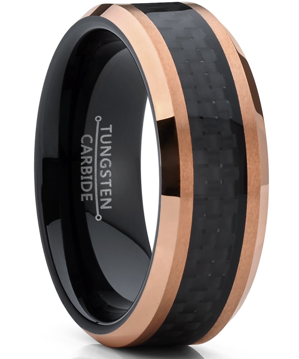 Men's 8mm Tungsten Carbide Ring With Black Red Carbon Fiber Inlay - Comfort Fit - View #8