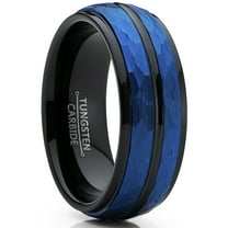 Metal Masters Mens Tungsten Carbide Hammered Brushed Finish Wedding Band Ring 8mm Blue Black Dome