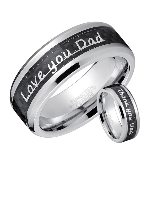 Mens Tungsten Carbide Ring Band Love you Thank you Dad Father's Day Carbon Fiber Inlay 8mm