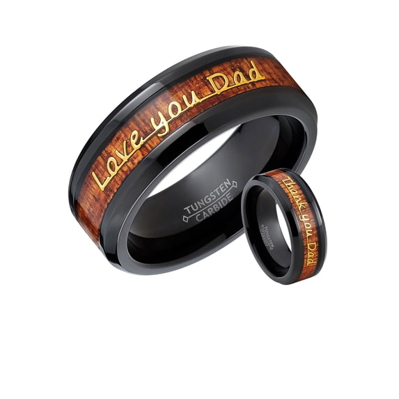 Metal Masters Mens Tungsten Carbide Ring Band Love you Thank you Dad Father's Day Carbon Fiber Inlay 8mm