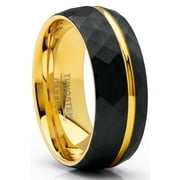 Metal Masters Men's Tungsten Carbide Ring Dome Hammered Black Goldtone Wedding Band 8MM