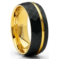 Metal Masters Mens Tungsten Carbide Ring Dome Hammered Black Goldtone Wedding Band 8mm