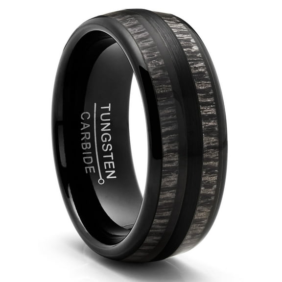 Metal Masters Mens Tungsten Carbide Ring Dome Black Wood Inlay Wedding Band 8mm