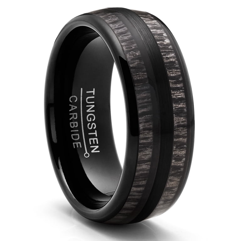 Metal Masters Mens Tungsten Carbide Ring Dome Black Wood Inlay