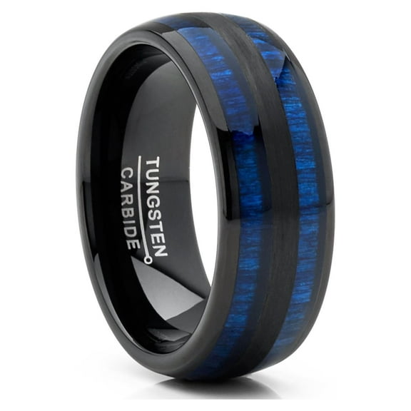 Metal Masters Mens Tungsten Carbide Ring Dome Blue Wood Inlay Wedding Band 8mm