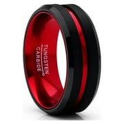 Metal Masters Men's Tungsten Carbide Ring Grooved Wedding Band Color Interior 8MM Blue Red Green Red