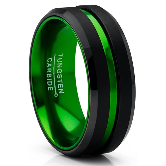 Metal Masters Mens Tungsten Carbide Ring Grooved Wedding Band Color Interior 8mm Blue Red Green Red