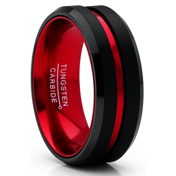 Metal Masters Mens Tungsten Carbide Ring Grooved Wedding Band Color Interior 8mm Blue Red Green Red