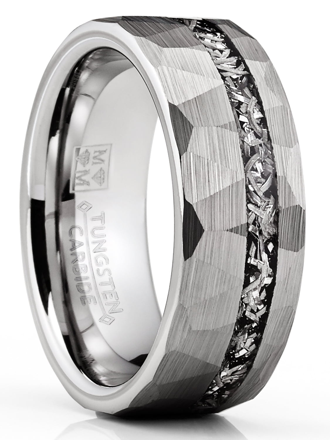 Mens tungsten meteorite on sale wedding bands