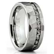 METAL MASTERS Mens Tungsten Carbide Ring Hammered Meteorite Wedding Band 8mm Silvertone Black