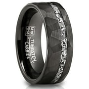 Metal Masters Men's Tungsten Carbide Ring Hammered Meteorite Wedding Band 8MM Silvertone Black
