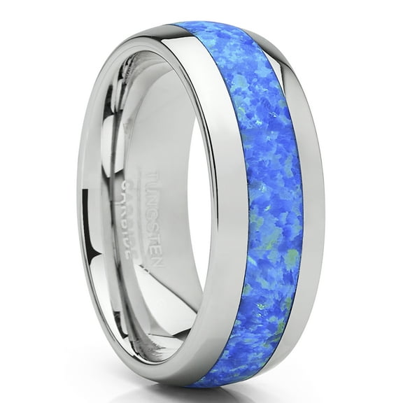 Metal Masters Mens Tungsten Carbide Wedding Band Dome Ring Blue Green Simulated Opal Inlay 8mm 14