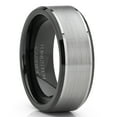 thumbnail image 1 of Metal Masters Mens Tungsten Carbide Wedding Band Flat Top Brushed Two-Tone Black Ring 8mm 10, 1 of 7