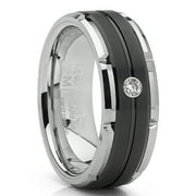 Metal Masters Men's Tungsten Carbide Wedding Band Real Diamond .05 Two Tone Black Ring 8mm 12