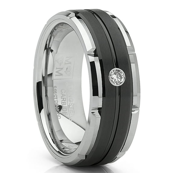 Metal Masters Mens Tungsten Carbide Wedding Band Diamond .05 Two-Tone Black Ring 8mm 13.5