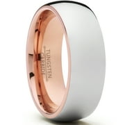 Metal Masters Men's Tungsten Carbide Wedding Band Ring, 8mm Dome High Polish Rose Tone Pink Comfort Fit Band 10.5