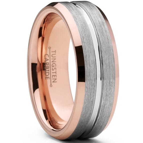 Metal Masters Mens Tungsten Carbide Wedding Band Ring 8mm Flat Top Brushed Rosetone Pink Comfort-Fit Band 12