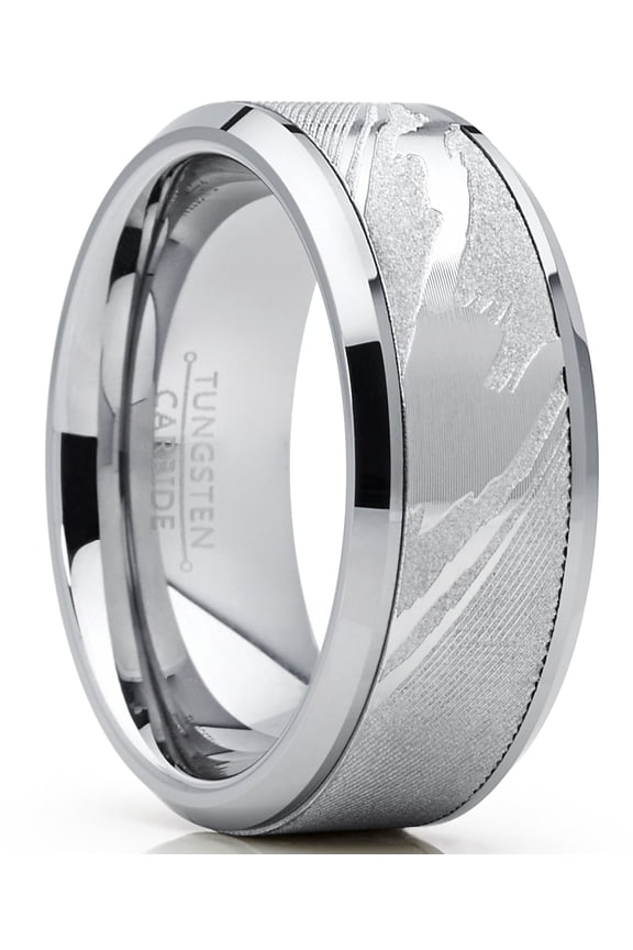 Mens Tungsten Carbide Wedding Band Ring Inlaid Simulated Damascus Pattern 9mm 7.5