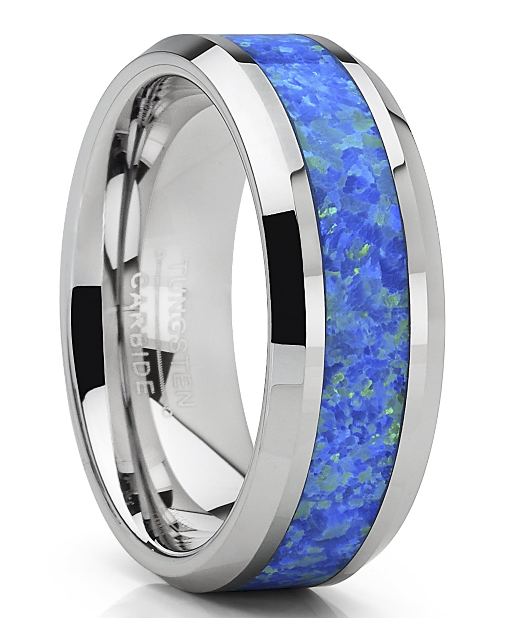 Men's 8MM Tungsten Carbide Wedding Band Ring With Blue Green Simulated – Metal Masters Co