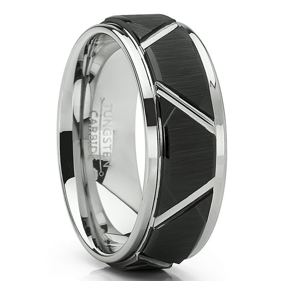 Metal Masters Mens Tungsten Carbide Wedding Ring 8mm Black Faceted Band Comfort-Fit 12.5