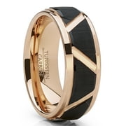 METAL MASTERS Mens Tungsten Carbide Wedding Ring 8mm Black Rose Goldtone Faceted Band 12