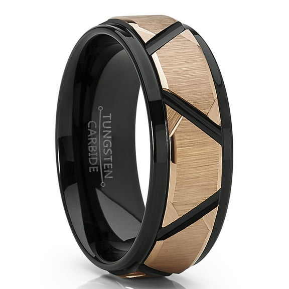 Metal Masters Mens Tungsten Carbide Wedding Ring Black Rose Goldtone Faceted Band 13