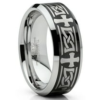Metal Masters Mens Tungsten Ring Christian Cross Celtic Wedding Band Laser Etched Black 8mm