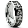 thumbnail image 1 of Metal Masters Mens Tungsten Ring Christian Cross Celtic Wedding Band Laser Etched Black 8mm, 1 of 5