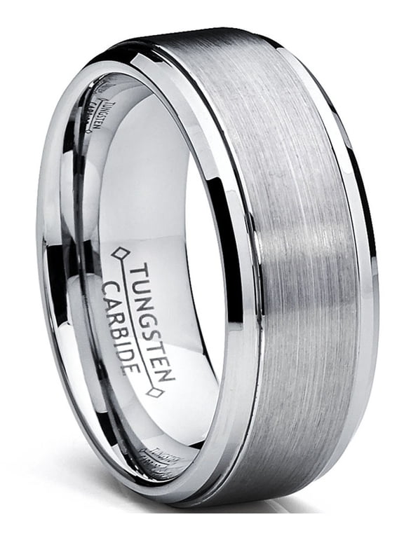 Mens Tungsten Ring Wedding Band Raised Brushed Finish 9mm