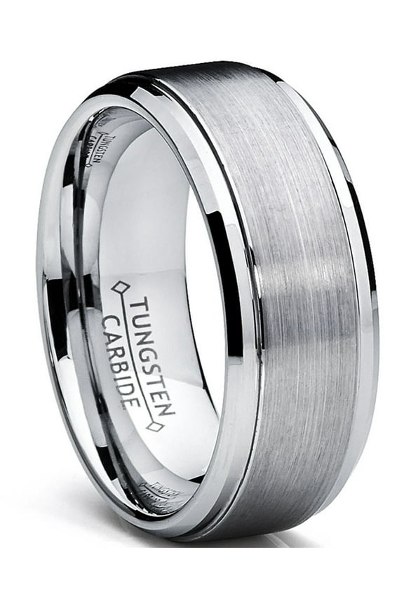 Mens Tungsten Ring Wedding Band Raised Brushed Finish 9mm