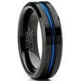 thumbnail image 1 of Metal Masters Mens Tungsten Wedding Band Black Ring Grooved Center Blue 6mm, 1 of 6